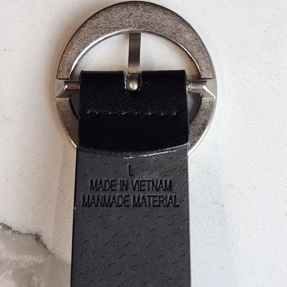 Black Rainbow Vegan Leather Stiched Belt Dilver Buckle- Size L - Picture 5 of 6